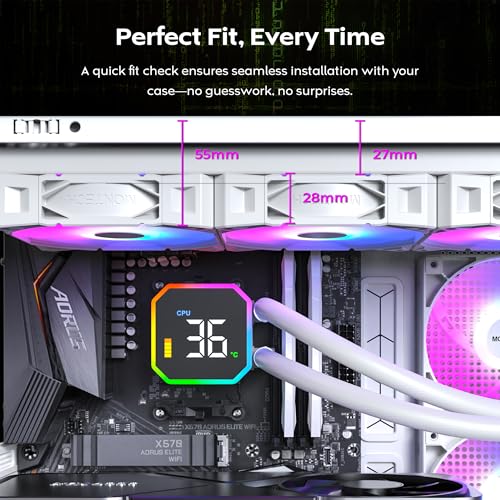 Image of MONTECH HyperFlow Digital 360 CPU Liquid Cooler, 360mm AIO with 3100RPM Pump, 3x120mm E28 ARGB Fans, Real-Time Digital Display, Intel & AMD Support (White)