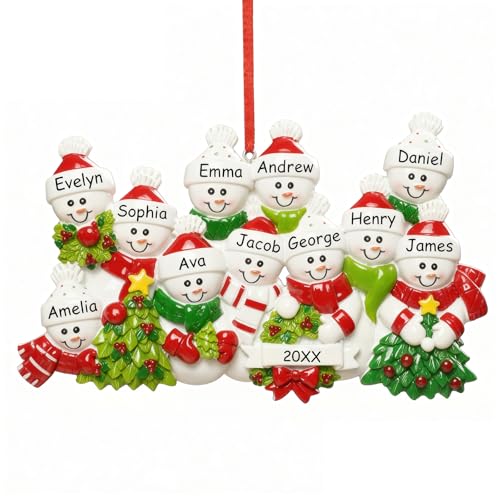 Image of iDIY Personalized Christmas Ornaments 2026 - Family of 11 - Custom Snowman Family Christmas Ornaments, Customized Resin Keepsake with Names for Christmas Tree Decoration