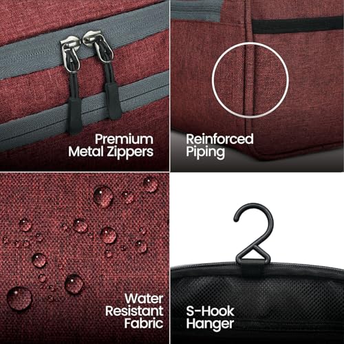 Image of FATMUG Large Toiletry Organizer Dopp Kit Washbag for Men, Cosmetics Pouch for Women- Maroon