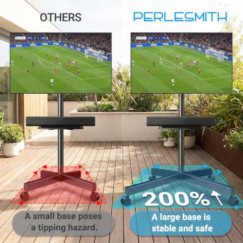 Image of PERLESMITH Rolling TV Stand for 26-65 Inch TVs up to 88 lbs, Mobile Outdoor TV Stand with Shelf & Large Base, Tilt TV Stand with Wheels, Portable TV Cart for Bedroom, Max VESA 400x400mm, PSTVMC06B-B