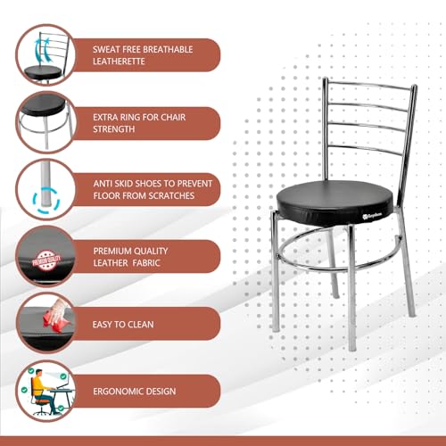 Image of GOYALSON Dining Ergonomic Dining Home Chair Hotel Restaurant Chair with Steel Chrome Polish and leatherite seat (2, Black, Standard)