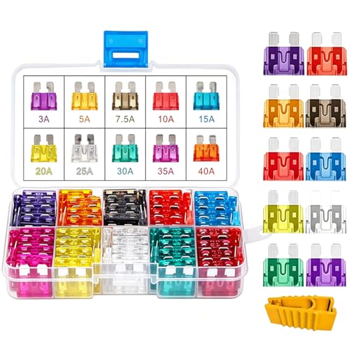 Gebildet KFZ Sicherungen Set 80 Stücke 12V-24V Standard Auto Sicherungen Autosicherung Flachsicherung 19mm Auto Stecksicherung 3A/ 5A/7 5A/10A/15A/20A/25A/30A/35A/40A