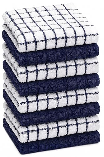 Bumble Dish Cloths (8 Pack) | 12" x 12" | 100% Cotton Kitchen Towels | 405 GSM | Soft, Highly Absorbent & Durable Dish Towels for Kitchen | Navy