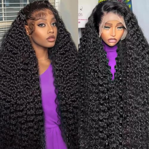 LAPIALA Deep Wave Lace Front Wigs Human Hair 13x4 HD Glueless Lace Front Wigs Human Hair Pre Plucked 180% Density Deep Curly Human Hair Wig for Women 26 Inch