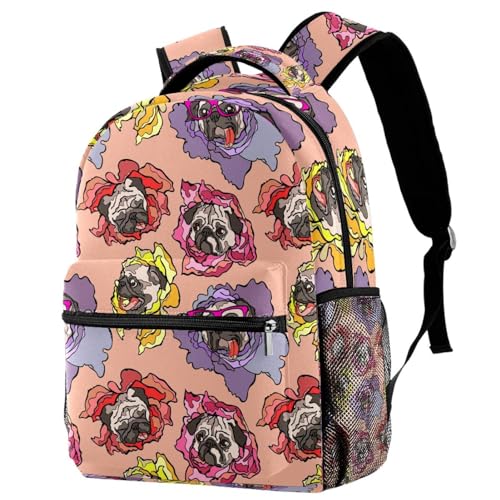 Sac à dos d'école carlin multicolore pour ados et voyage décontracté