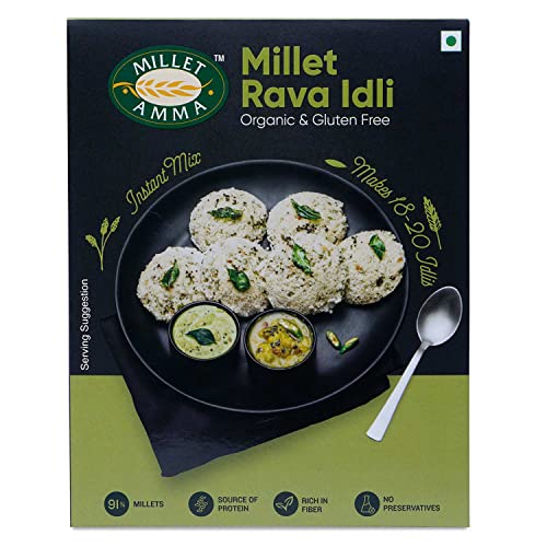 Image of Millet Amma CERTIFIED ORGANIC Millet Rava Idli Mix | 250 GMS Pack | 92% Millet Content | Easy & Ready to Cook | Instant Millet Breakfast Mix | Rich in Protein & High Fiber | 100% Vegan |