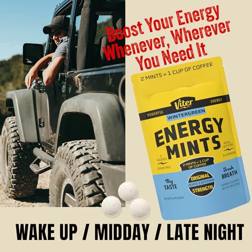 Image of Viter Energy 40mg Caffeine Mints - Sugar Free, B Vitamins, Vegan, Boosts Fast Energized Alert Focus, Caffeinated Nootropic Supplement Pills (Wintergreen Flavor, 8oz, Bulk Bag)