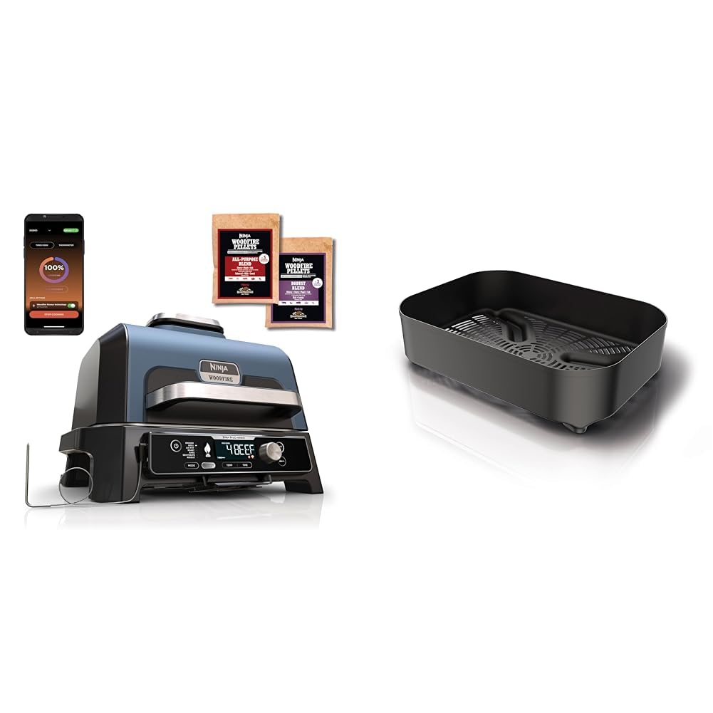 Ninja Woodfire Pro Connect XL Elektrischer BBQ Smoker Grill & Korb, Kompatibel mit Elektrogrill, Offizielles Zubehör XSKCRISPBTEUK