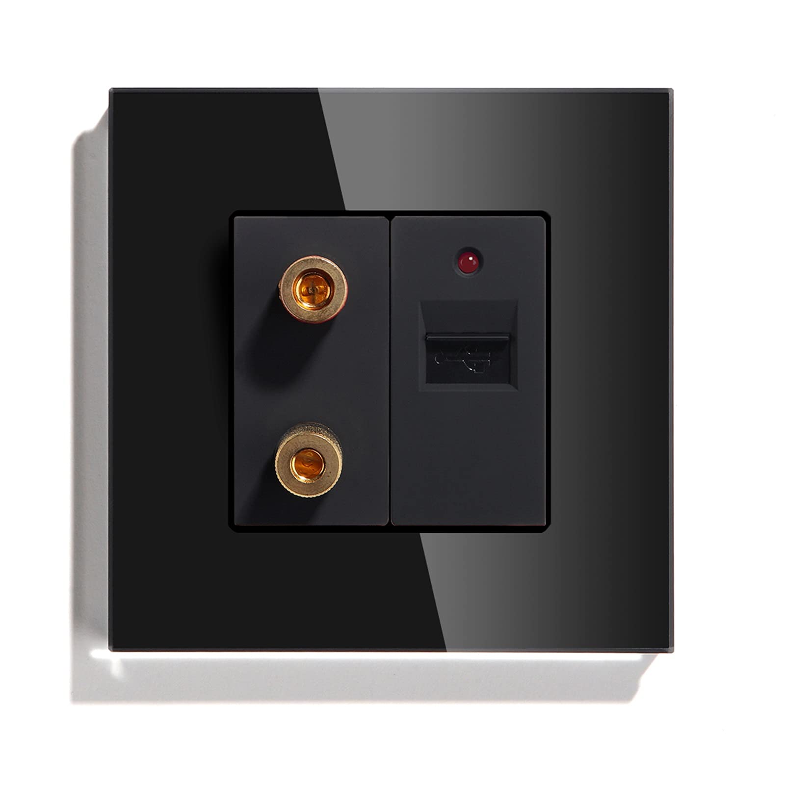 BSEED Stereo+USB Crystal Panel Single Audio Stereo Socket and Single USB Charging Power Outlet Black — image 1