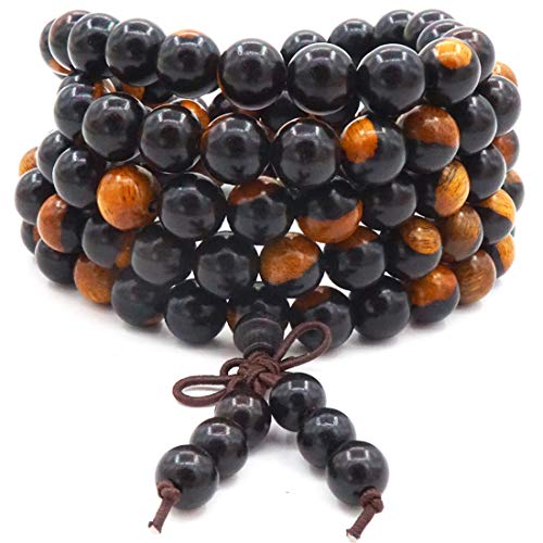 ChicJ&Y Brazalete Mala de los 8MM 108, Morena de Yin y Yang Negra Collar de meditación Budista Tibetana Budista Mala Pulsera