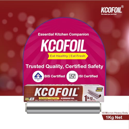 Image of Aluminium Foil Roll -1Kg | ISI Certified | 18 Micron Thickness Food-Grade Silver Foil Paper for Lunch & Tiffin | Multipurpose Kitchen Wrap for Cooking, Baking, Grilling & Food Storage | Pack of-4