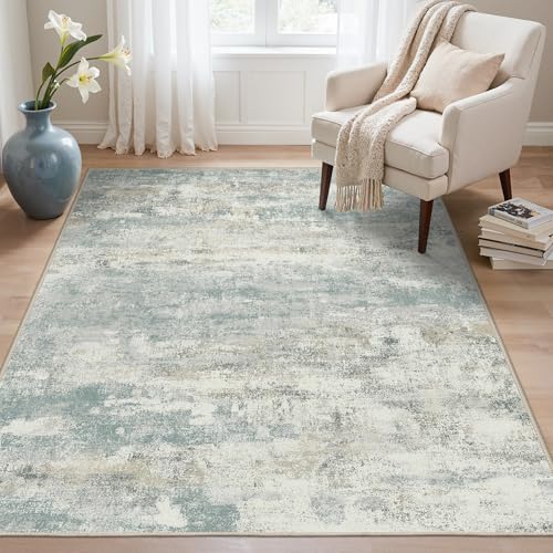 Image of BEIMO Area Rugs 8x10 for Living Room Bedroom, Modern Abstract Machine Washable Rug, Large Soft Low Pile Floor Carpet with Non Slip Backing for Dining Room, Light Blue