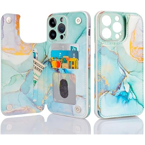 Wallet Case for Apple iPhone 14 Pro Max 6.7 Inch, PU Leather Credit Card Holder with RFID Blocking, Cell Phone Case with Camera Protection, Durable Shockproof Soft TPU Cover Kickstand (Green Marble) Cover