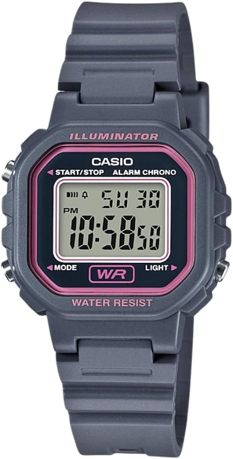 Casio LA20WH Series | Women’s Digital Watch | Water Resistant | LED Light | Auto Calendar | Date Display | 1/100 SEC Stopwatch | Regular Time Keeping (HR, Min, SEC, PM, Date, Day) | 5 Yr Batt Casio LA20WH Series | Women’s Digital Watch | Water Resistant | LED Light | Auto Calendar | Date Display | 1/100 SEC Stopwatch | Regular Time Keeping (HR, Min, SEC, PM, Date, Day) | 5 Yr Batt