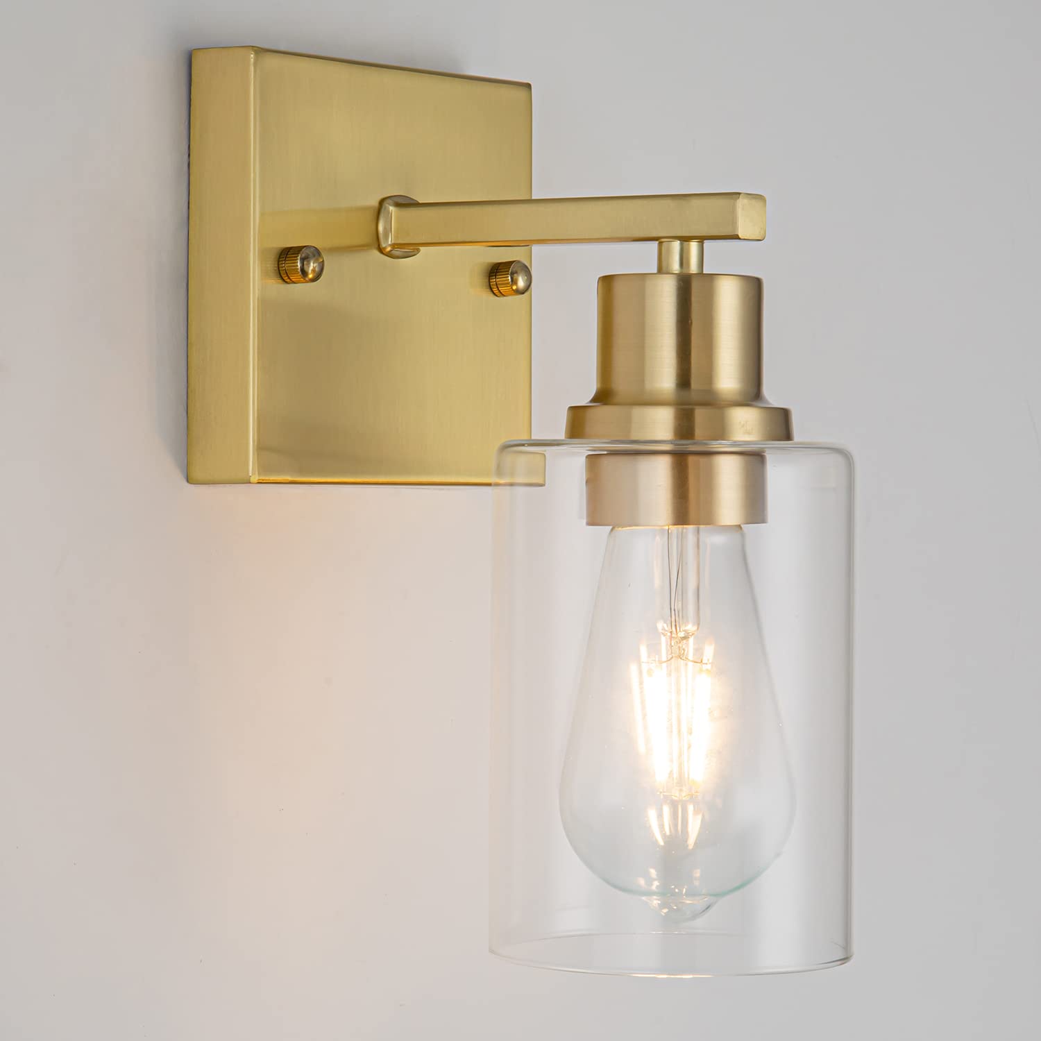 FILIMITIY 1-Lights Gold Bathroom Light Fixture,Brushed Brass Vanity Light with Clear Glass Shade, Modern Bath Wall Lights for Living Room,Hallway,Bedroom