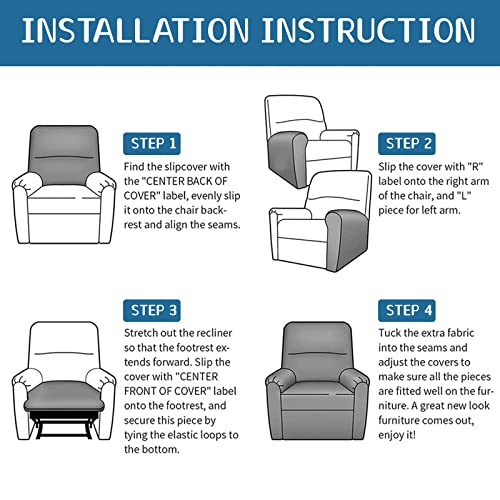 Image of Eco-Ancheng Recliner Slipcovers 4-Pieces Lazyboy Recliner Covers Recliner Couch Covers Recliner Chair Cover Non Slip Reclining Slipcovers with Storage Pockets Furniture Protector for Living Room
