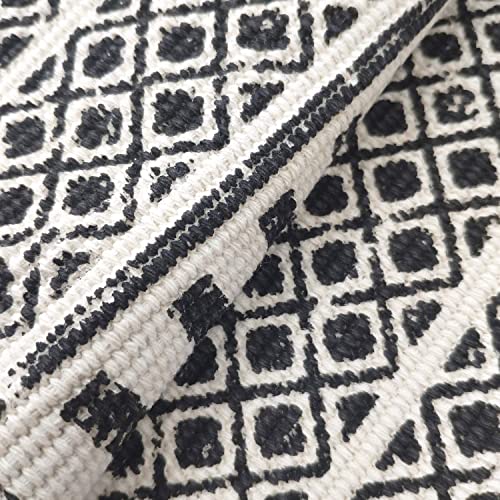 USTIDE Cotton Rugs Black&Cream Boho Rag Rug Washable Farmhouse Bath Tassel Carpets Doormat Hand Woven Fringe Chindi Floor Mat 60x90cm - Image 4