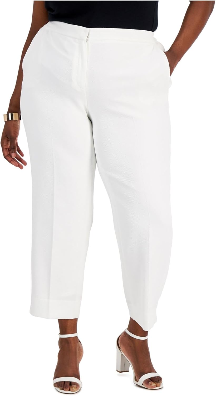 Kasper Womens Plus Pique Ankle Trouser Pants White 22W