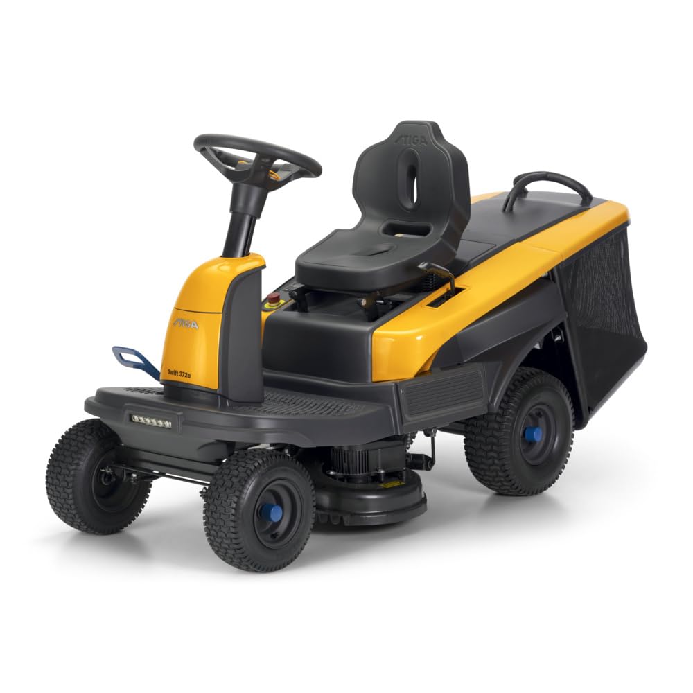STIGA 372e Swift Tondeuse Autoportée À Batterie, 72 cm, 48V – 4 Batt. (2x7.5Ah+2x5Ah), Plateau Bi-Lames – Pelouses jusqu'à 1 600 m² (2 400 m² en ECO), Jaune