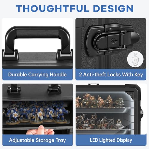 Image of WELIDAY Miniatures Storage Case Miniatures Transport Case Aluminum Alloy Frame with Lock and LED Light (X-Large Size)