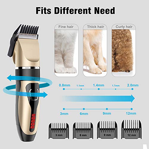 Comsmart Dog Clippers, Upgraded Dog Grooming Clippers Dog Hair Trimmer Cordless Low Noise Rechargeable Electric Quiet Pet Hair Clippers Set for Cats, Dogs, Other Pets