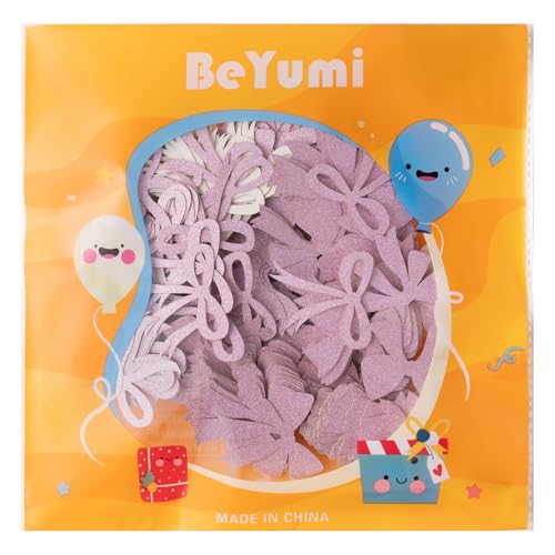 Image of BeYumi Pink Bows Table Confetti - 300Pcs Back to School Coquette Pink Bows Table Decorations Glitter Girl Bow Theme Paper Confetti Decor Birthday Bridal Baby Shower Wedding Bachelorette Party Supplies