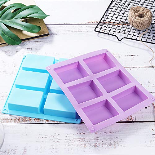 Tdhdike 4 Pack Rectangle Silicone Soap Molds(Blue & Pink & Green & Purple), 6 Cavities Silicone Baking Mold Diy Handmade Soap Making, Muffin, Loaf, Brownie, Cornbread And More #TOP4
