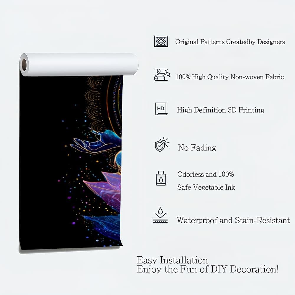 Carta Da Parati Fotografica 3d Effetto Carattere Runico Della Meditazione Moderna Design Carta per Pareti Soggiorno Camera Da Letto Sala Blu Viola Fotomurali In Tessuto Non Tessuto TNT 250x175 cm