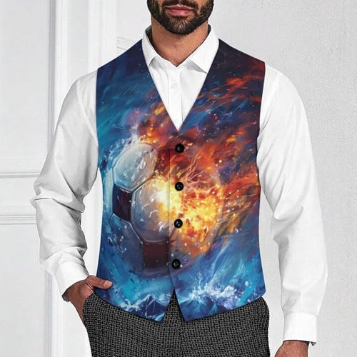 Ice&fire-Soccer Men's Suit Vests Business Formal Dress V-Neck Waistcoat Tops with 2 Pockets2