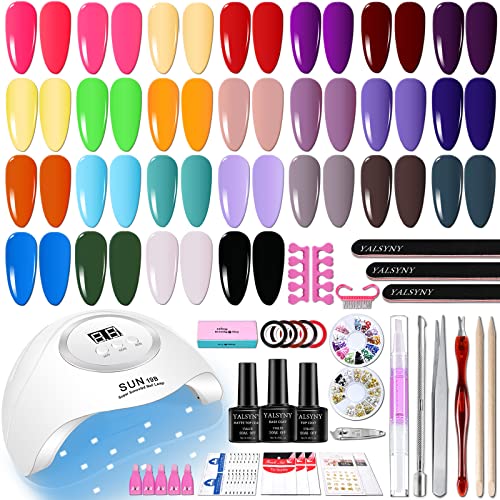 YALSYNY Nail polish kit,uv led nail lamp,Soak OFF gel nail kit,Base Coat&Top Coat With Nail tool and nail decorating kit