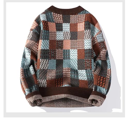 Men Casual Round Neck Knitted Sweater American Style Pullover Jumpers Loose Plaid Sweaters2