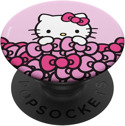 Hello Kitty - Lazos de color rosa con agarre y soporte para teléfonos y tabletas, Negro