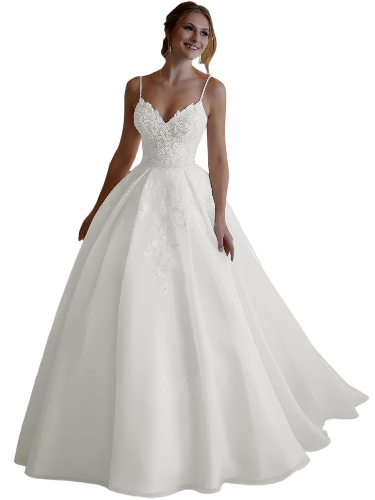 JAEDEN Damen Prinzessin Brautkleider A-Linie Spaghettiträger Hochzeitskleid Tüll Standesamtkleid