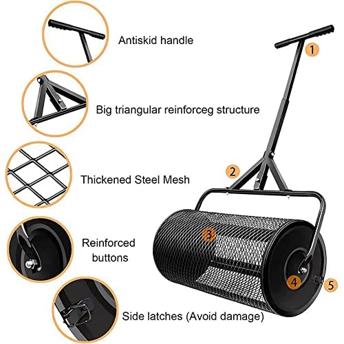Esparcidor de turba, esparcidor de abono de 24 pulgadas con mango largo ajustable en forma de T, esparcidores de jardín para plantar, sembrar, abono de cobertura, tierra, mantillo, fertilizantes, s