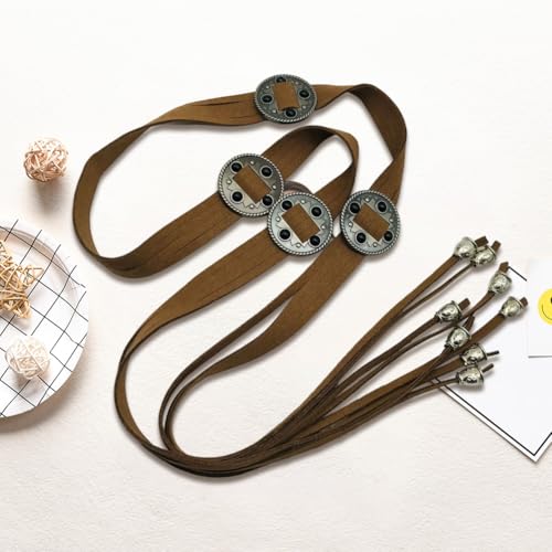 Brown PU Leather Renaissance Waist Belt with Bell Tassel Bohemian Western Style Medieval Retro Belts Coin Accent Vintage Viking Leather Waist Strap Band Rope for Ren Faire Dresses Accessory4