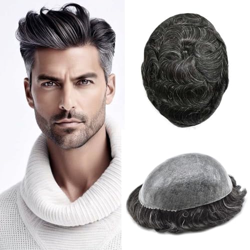 Toupee For Men Hair Piece Real Human Hair Replacement System Full Poly Skin Mens Toupee Hair Prosthesis Units For Men Protesis Capilar (8X10 medium light...