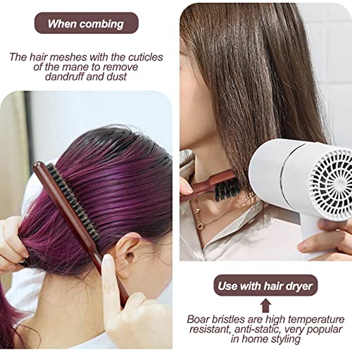 Sularpek Teasing Hair Brush Boar Bristle, Haarbürste Wildschweinborsten, Toupierbürste mit Holzgriff, Sleek bun Bürste, für Langes, Dickes, Lockiges, Welliges, Trockenes Oder Geschädigtes Haar