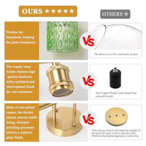 Image of Bathroom Vanity Light, Gold Wall Fixture Over Mirror, Green Glass Shade Lighting with Bulbs Included for Bedroom & Living Room,3-Lights