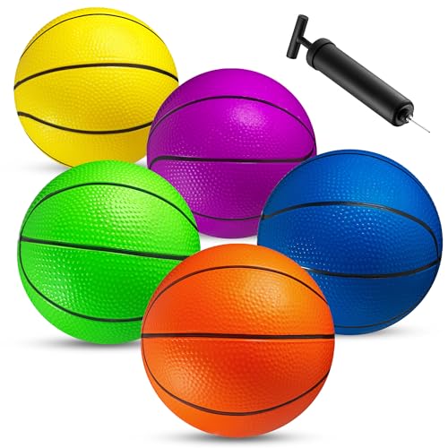 Mini Basketball Set for Kids - 6 Inch (5 Pack) w/ Hand Pump - Small Size Indoor Mini Hoop Balls for...
