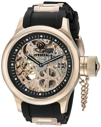 CrN^ Invicta Men's 1090 Russian Diver Mechanical Skeleton Dial Black Polyurethane Watch j Y rv ysAiz