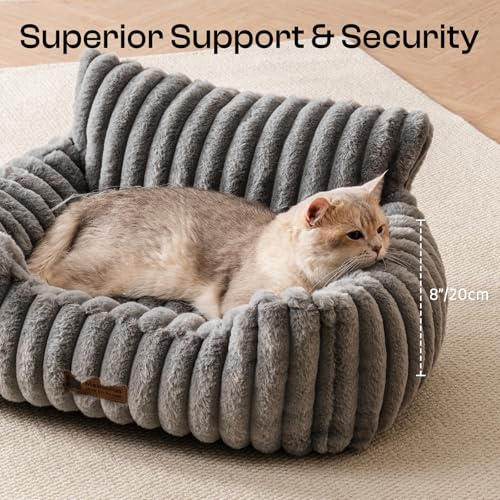 MEWOOFUN Hundesofabett - Katzenbetten für Hauskatzen Weich und Flauschig, Katzensofabett Kleines Hundebett für Hunde und Katzen, Beruhigendes Hundebett (Grau, 61x48x30cm)
