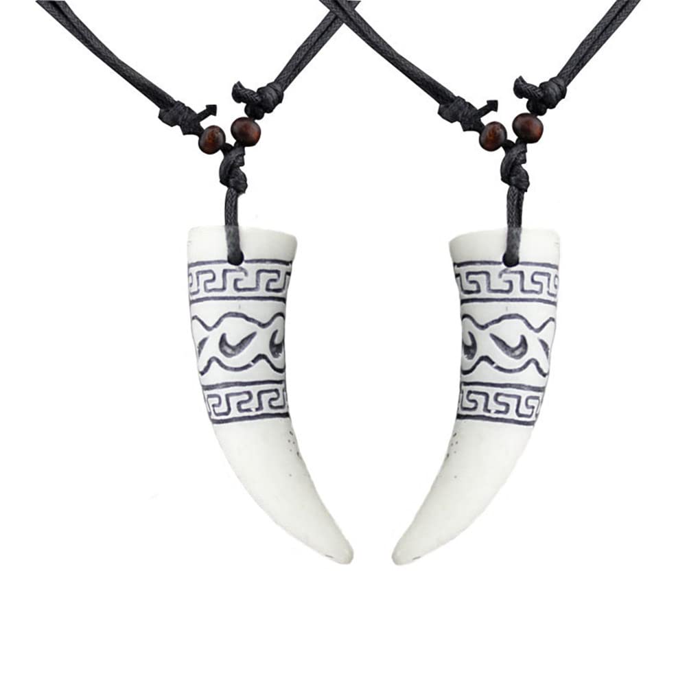 Ailiessy 2Pcs Wolf Shark Tooth Necklace Wolf Fangs Sharktooth Pendant Necklace for Men Women Personalized Jewelry Set Gifts