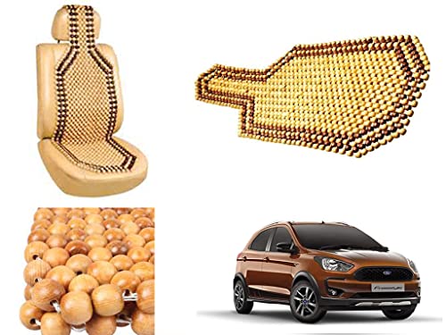 Image of Car Bead Seat Wooden Beads Cushion Cover Pad for Ford Aspire Free Style, Acupressure Sitting Seat Cover | Cream Color - Pack of 1