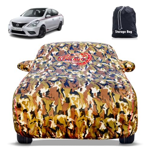 Image of Car Cover for Nissan Sunny | 100% Waterproof Premium, Full Body Cover with Mirror Pockets, Triple Stitched, Bottom Elastic, UV, Dust & Scratch Protection, Belt & Buckle (Jungle Print)