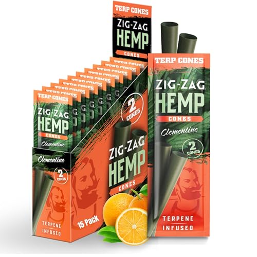 ZIG-ZAG Clementine Hemp Cones - Natural Non-GMO Pre Rolled 2 Cones per Pack 15 Pack Display Prerolled