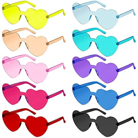 SelfTek 10 Stück Herz Brille, Magische Farben Party Herz Brille, Hippie Brille, Herz Sonnenbrille Lustige Partybrillen für Fasching Foto Requisiten Geburtstagsfeier für Kinder und Erwachsene Cover