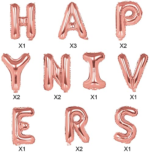 Image of AMFIN Happy Anniversary Rose Gold Letter Foil Balloon, Happy Anniversary Alphabets Rose Gold Foil Balloons, Party Decoration Items (16 Letters) - Rose Gold