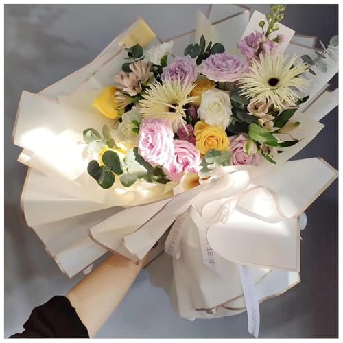 Image of Zarwani - 10 Sheets Korean Style Waterproof Bouquet Wrapping Paper (58cm x 58cm, 60 Microns) | Golden Border Design, Giftwrap for Flowers & DIY Gift Wrapping Paper (10, Baby Pink)