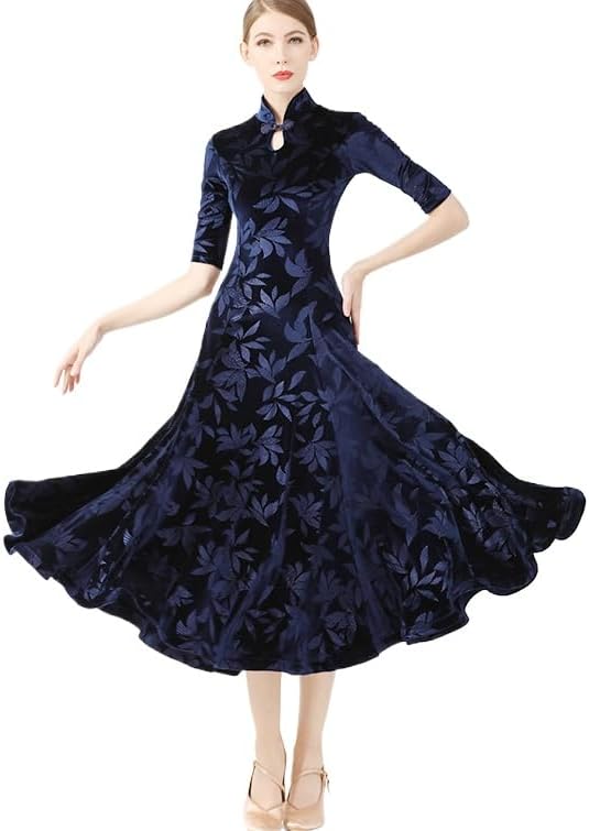 HEARTTOUCH Women Velvet Ballroom Dance Dress Waltz Tango Dresses Modern Professional Competition Performance Dance Costume