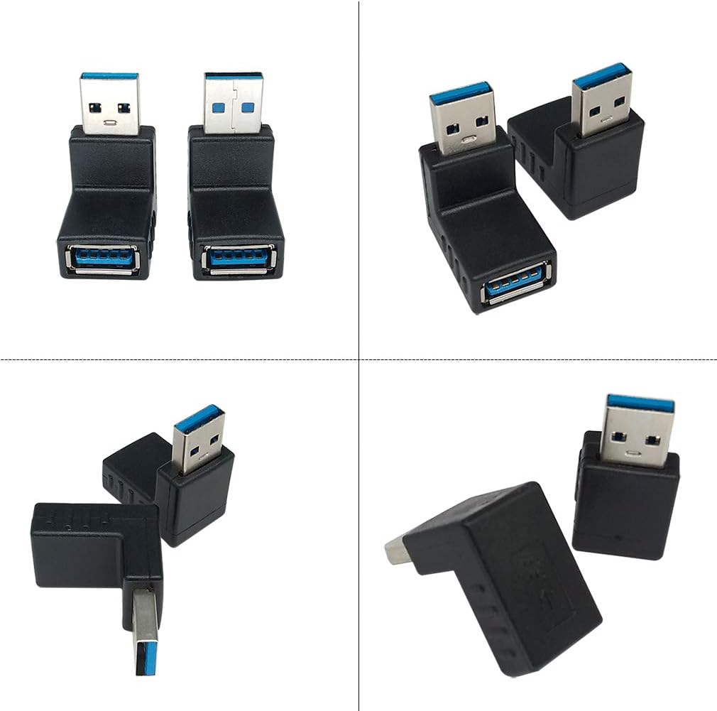 QiCheng&LYS USB 3.0 Adapter Combo Vertical Up Angle Donw Angle Adapter USB 3.0 Male to Female 90 Degrees dapter Coupler Connector, (USB 3.0 Adapter)